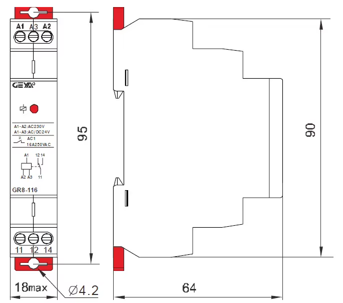 Relay 12VDC DIN-Rail LED 16A Koppelrelay