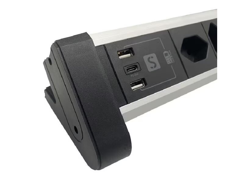 Tisch Steckdosenleiste 4xT13 2xUSB-A 1xUSB-C mit Schalter weiss