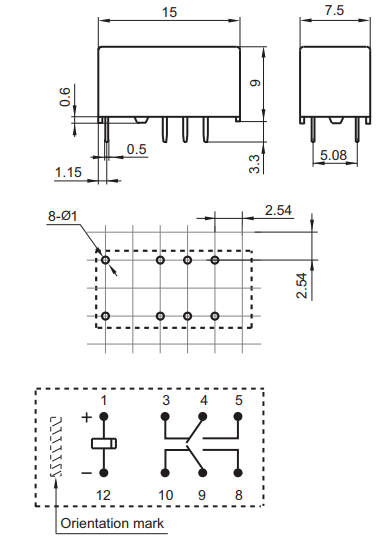 Relay 12VDC 1028R DIL16 250VAC/2A 2xUM Signal-Relay