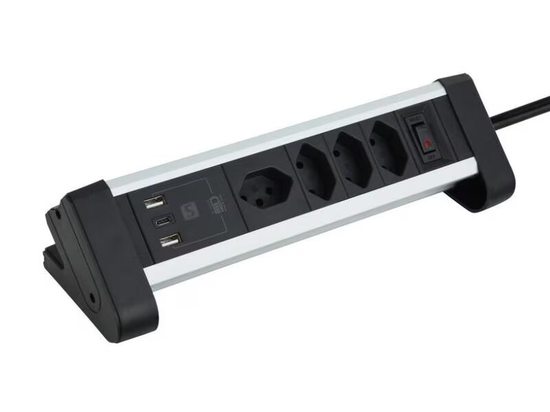 Tisch Steckdosenleiste 4xT13 2xUSB-A 1xUSB-C mit Schalter weiss