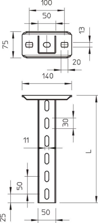 Trasse Aufhänung 150mm 50x50 Stahl Hängestiel