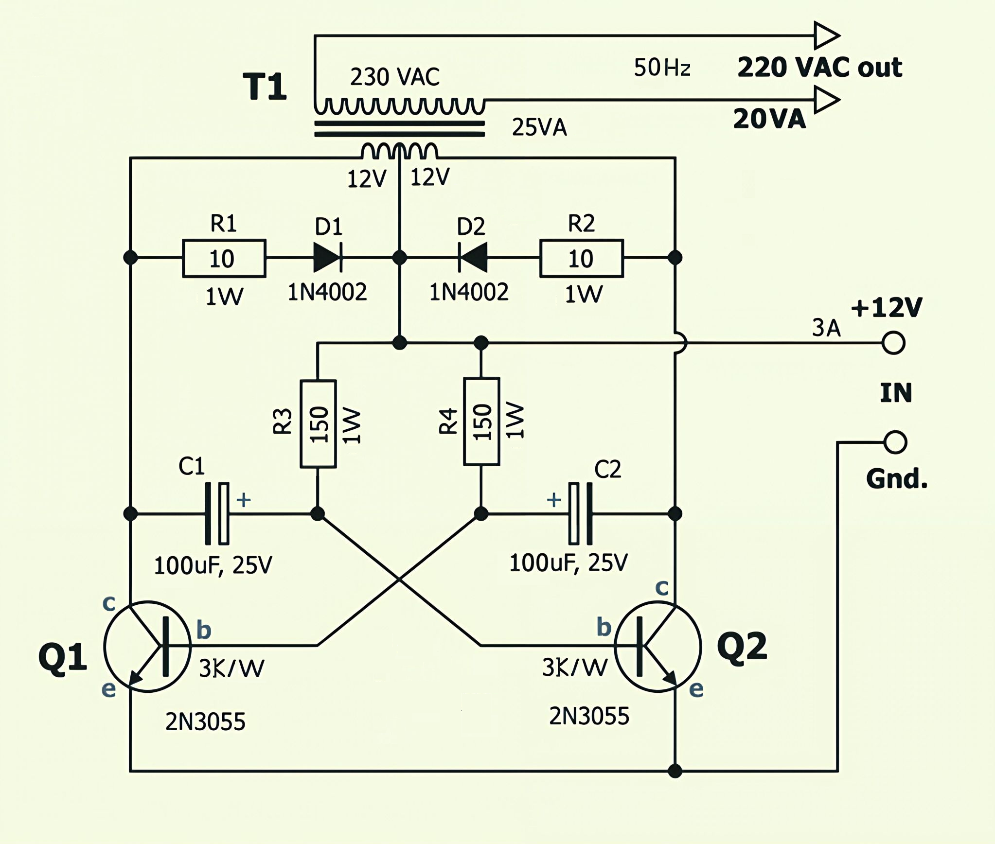 Wechselrichter 12V 230V 20W Schema
