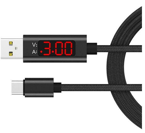 Kabel USB-C - USB-A 3.0 1.0m Ladekabel mit Strom Anzeige Handy Smartphone Controller
