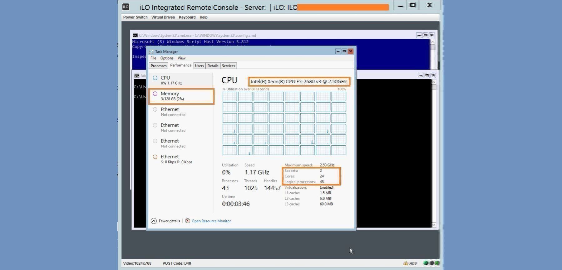 Occasion HP DL360G9 Server 2x14x3.3GHz 1HE 128GB 4x300GB