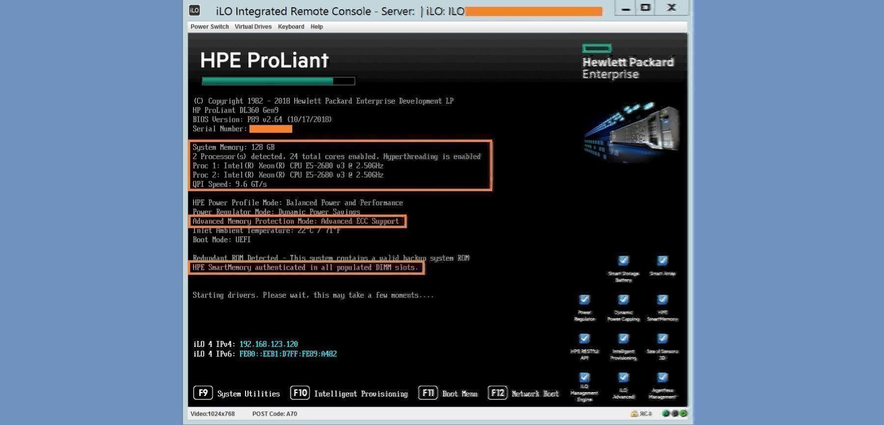 Occasion HP DL360G9 Server 2x14x3.3GHz 1HE 128GB 4x300GB