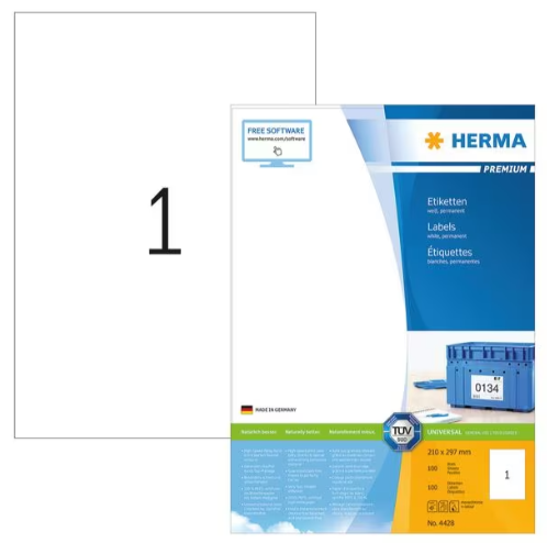 Etiketten 210x297mm A4 1/Blatt 100Blatt