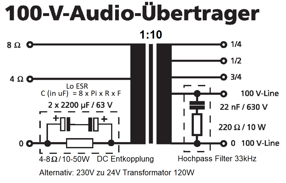 ELA Übertrager 100V 10W 4/8Ohm TR84 20Hz-20kHz