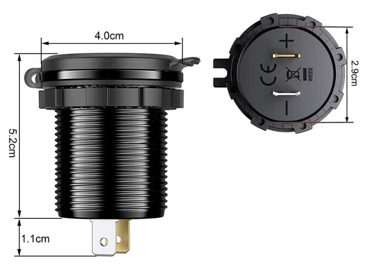 USB Ladebuchse Einbau 29mm 2x5V3A In: 10-30V mit Spannungsanzeige KFZ Marine LKW