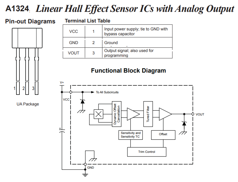 Hall-Sensor A1324 linear Magnet-Sensor