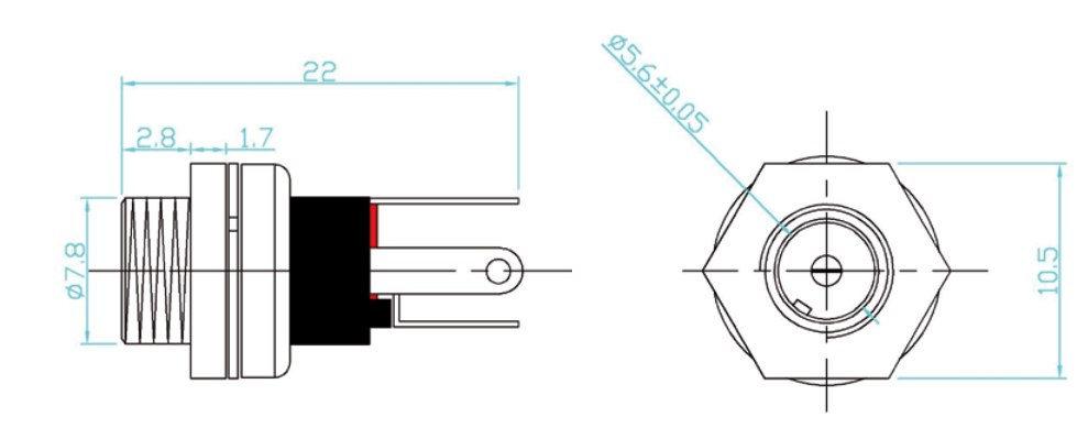 Einbau DC Buchse für Hohlstecker 5.5x2.1mm Metall  8mm
