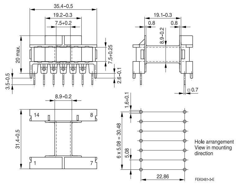 E-Kern 30mm Ferrit N27 Set AL1700 (SET: 2xE-Kern, Spulenkörper, 2xKlammern)