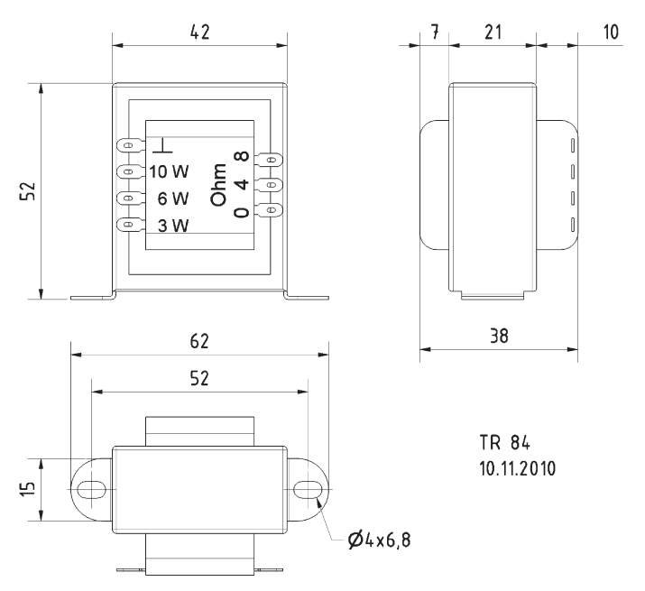 ELA Übertrager 100V 10W 4/8Ohm TR84 20Hz-20kHz